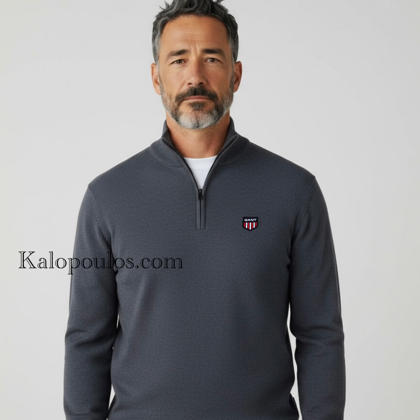 HALF ZIP ΠΛΕΚΤΗ ΜΠΛΟΥΖΑ GANT ΓΚΡΙ