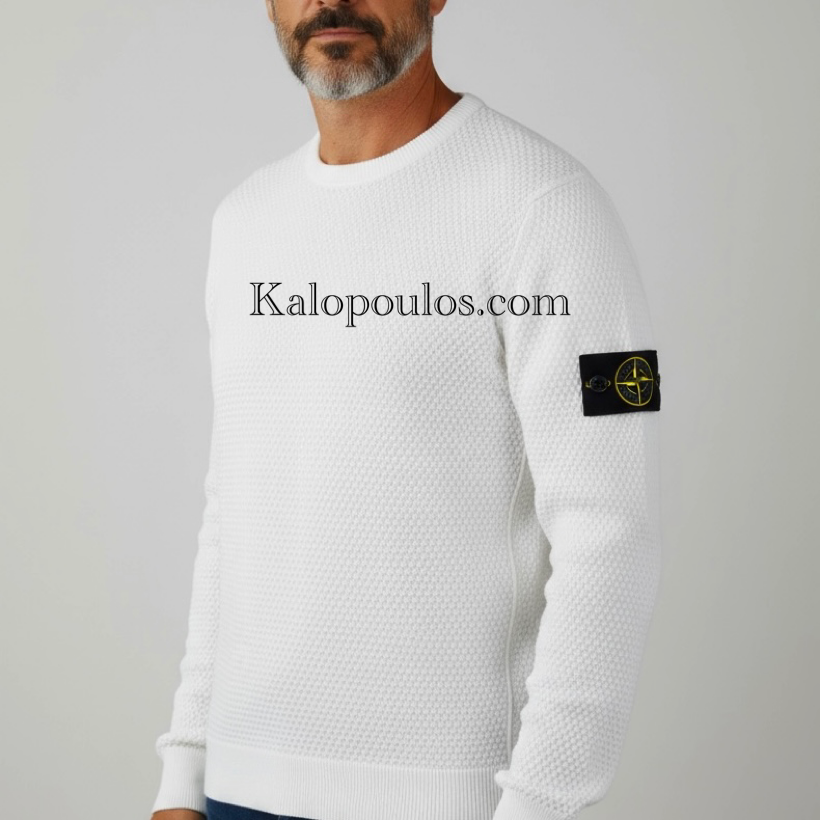 ΠΛΕΚΤΗ ΜΠΛΟΥΖΑ STONE ISLAND ΜΕ ΛΑΙΜΟΚΟΨΗ ΛΕΥΚΟ