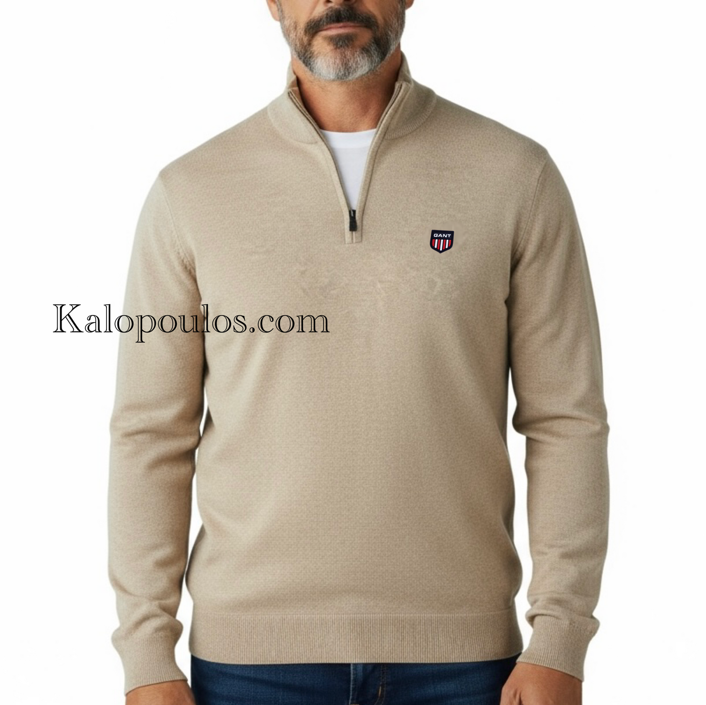 HALF ZIP ΠΛΕΚΤΗ ΜΠΛΟΥΖΑ GANT LIGHT CAMEL