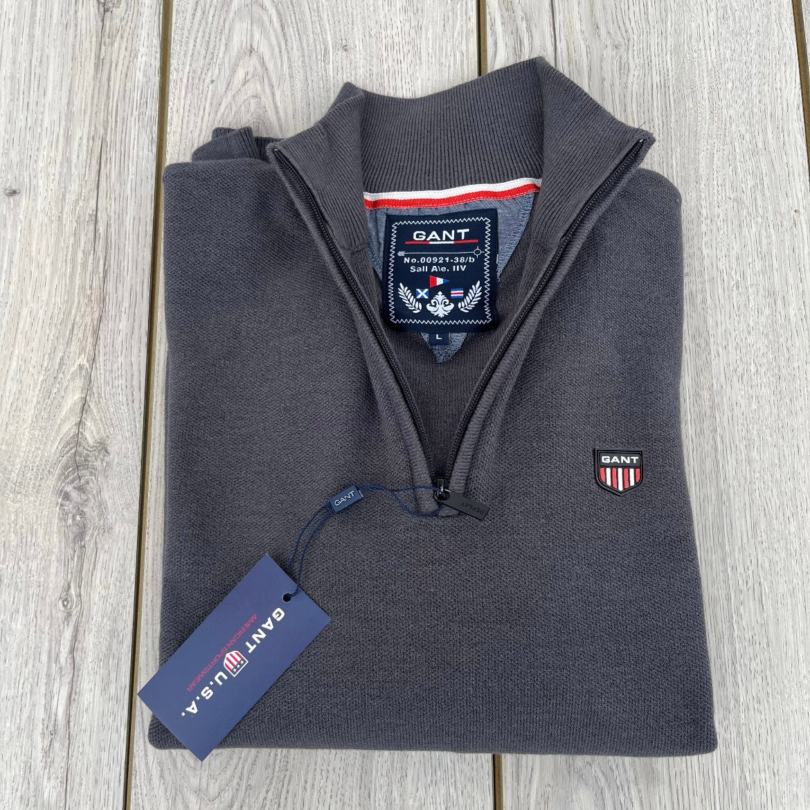 HALF ZIP ΠΛΕΚΤΗ ΜΠΛΟΥΖΑ GANT ΓΚΡΙ