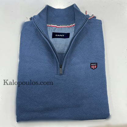 HALF ZIP ΠΛΕΚΤΗ ΜΠΛΟΥΖΑ GANT LIGHT BLUE