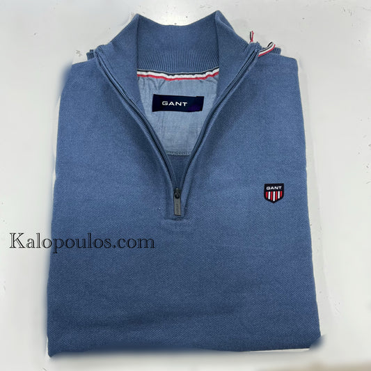HALF ZIP ΠΛΕΚΤΗ ΜΠΛΟΥΖΑ GANT LIGHT BLUE