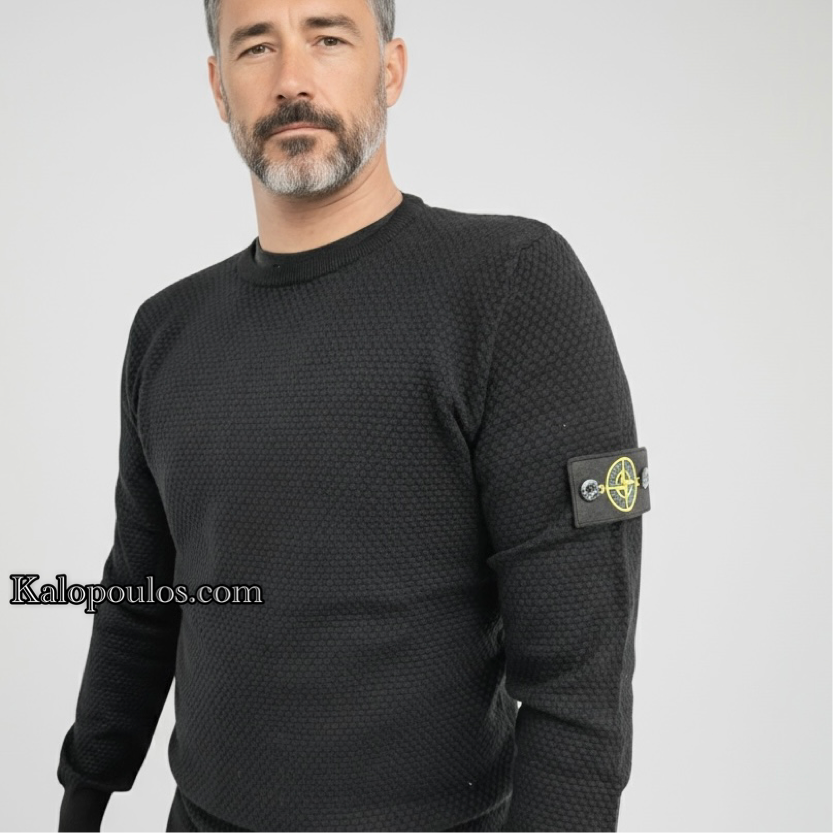 ΠΛΕΚΤΗ ΜΠΛΟΥΖΑ STONE ISLAND ΜΕ ΛΑΙΜΟΚΟΨΗ ΜΑΥΡΟ