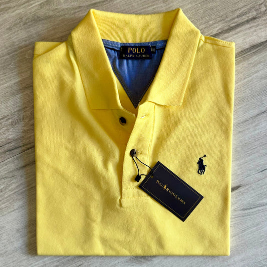 Κοντομάνικη Πικε μπλούζα με γιακα κιτρινο