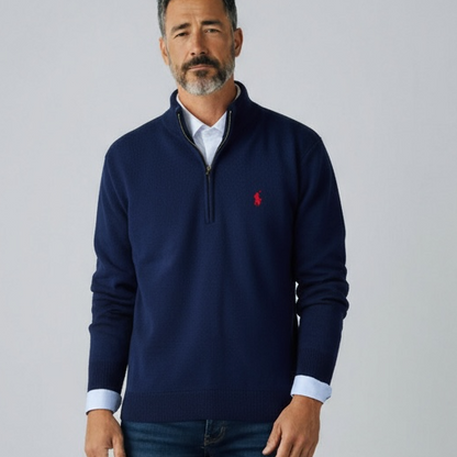 Πλεκτή μπλούζα polo με μισό φερμουάρ navy blue