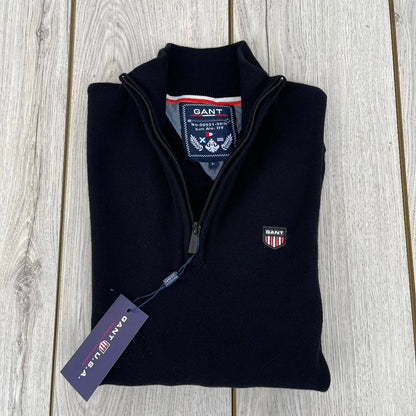 HALF ZIP ΠΛΕΚΤΗ ΜΠΛΟΥΖΑ GANT ΜΑΥΡΗ