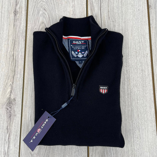 HALF ZIP ΠΛΕΚΤΗ ΜΠΛΟΥΖΑ GANT ΜΑΥΡΗ