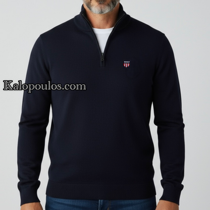HALF ZIP ΠΛΕΚΤΗ ΜΠΛΟΥΖΑ GANT ΜΑΥΡΗ