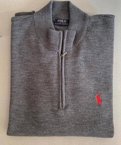Πλεκτή μπλούζα polo με μισό φερμουάρ grey