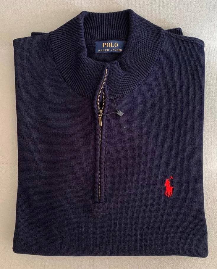 Πλεκτή μπλούζα polo με μισό φερμουάρ navy blue